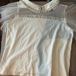 Collared Shirt with Mesh and Embellishments